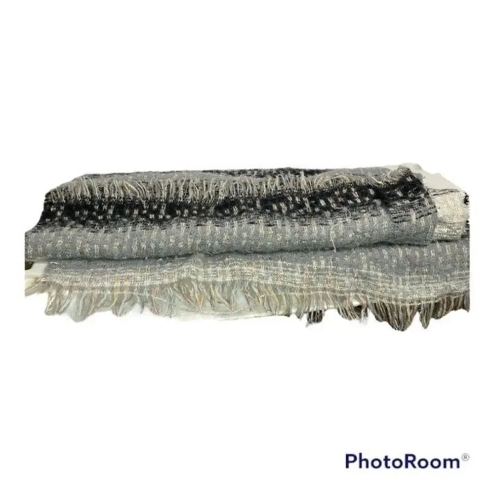 Black Gray Fringe Scarf Shawl Wrap Mini Blanket‎